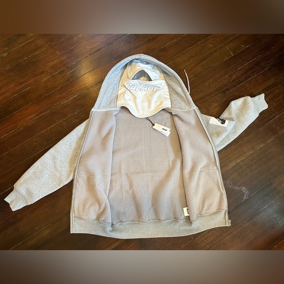 NWT 2023 PALACE FACEMASK SHEARLING THERMAL ZIP HOODIE GREY SZ. SMALL - Picture 5 of 16